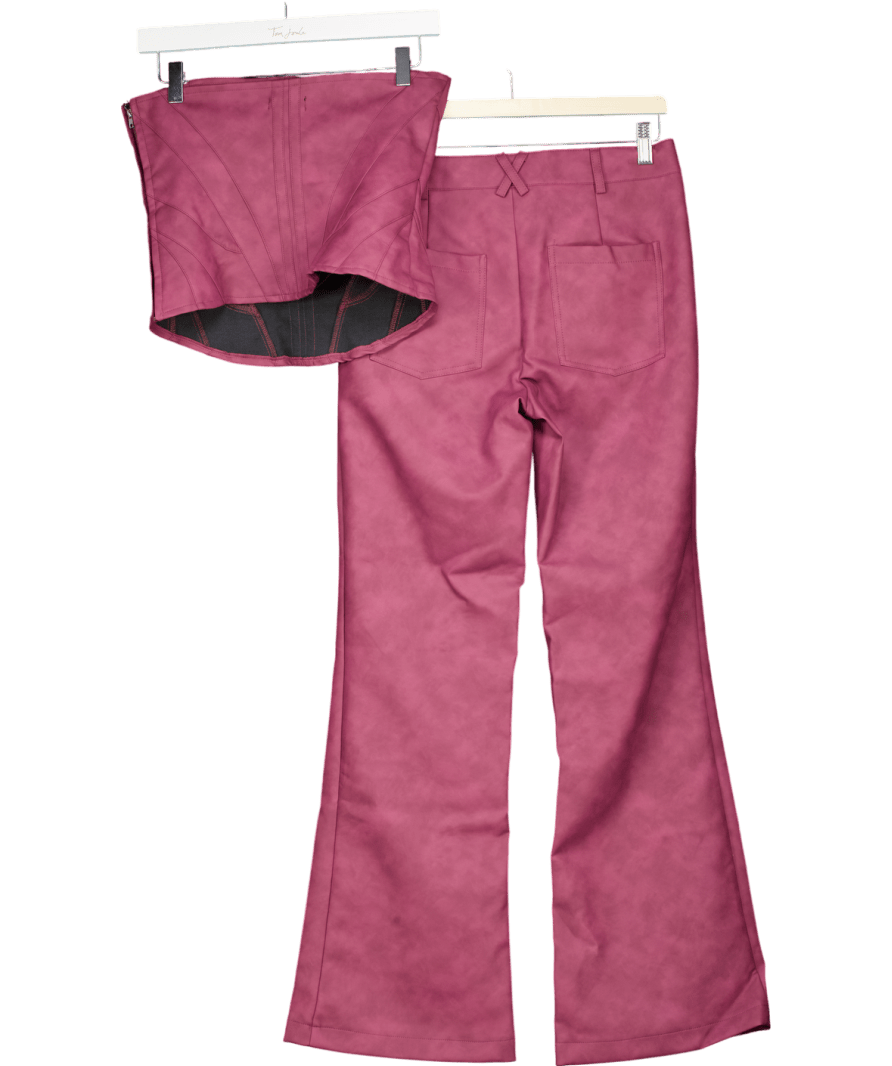 Mars the Label Purple Faux Leather Bandeau Corset Top And Wide Leg Trousers UK 8 - Reliked