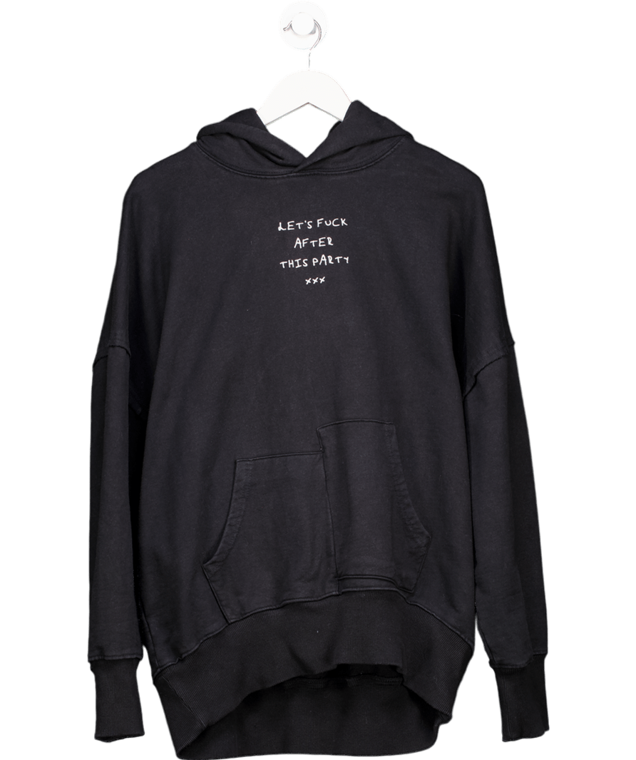 MASON NEWMAN Black Oversized Slogan Hoodie UK M - Reliked