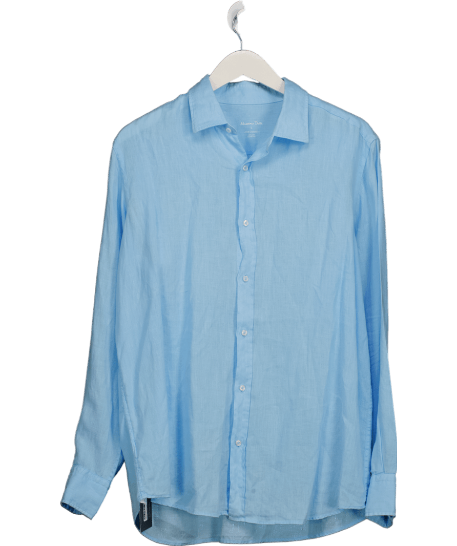 Massimo Dutti 100% Linen Bay Blue Shirt UK L - Reliked