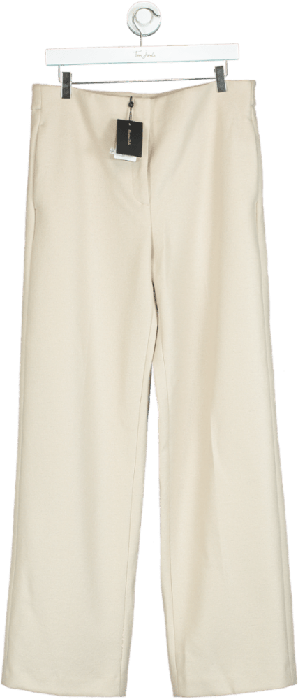 Massimo Dutti Beige 100% Wool High Waist Straight Trousers UK 14 - Reliked