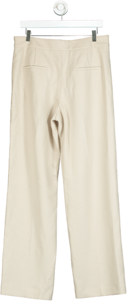 Massimo Dutti Beige 100% Wool High Waist Straight Trousers UK 14 - Reliked