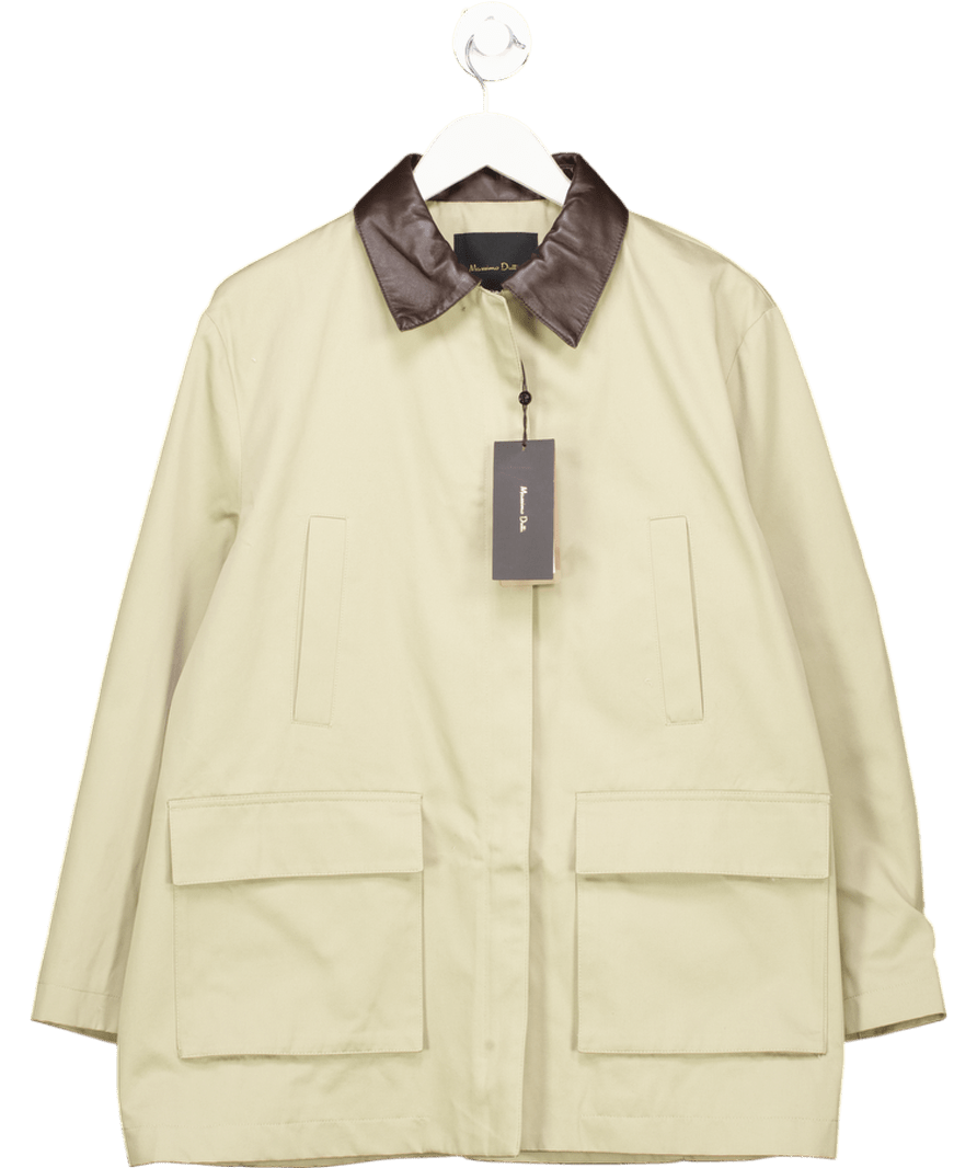 Massimo Dutti Beige Real Leather Collar Barn Jacket UK L - Reliked