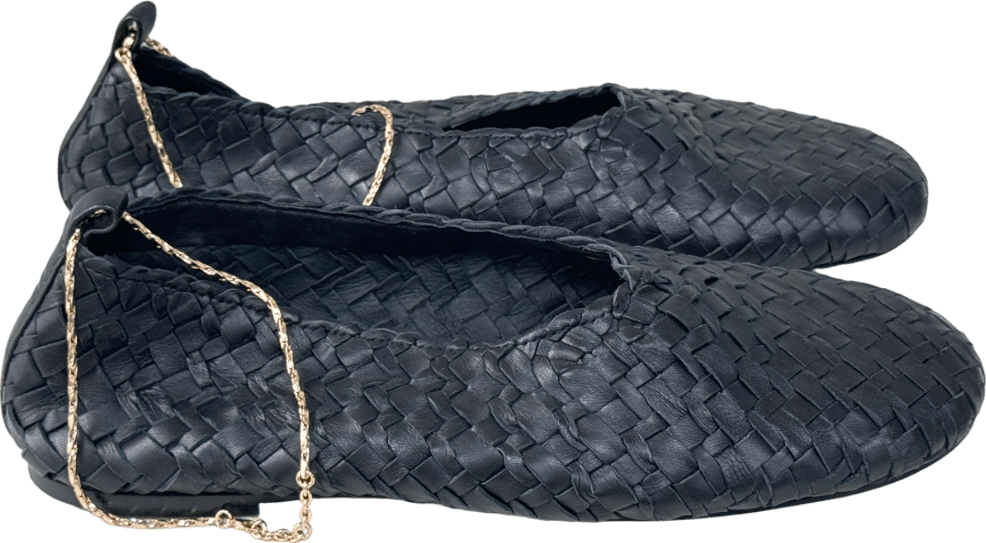 Massimo Dutti Black Leather Woven Ballet Flats With Gold Bracelet Strap UK 7 EU 40 👠 - Reliked