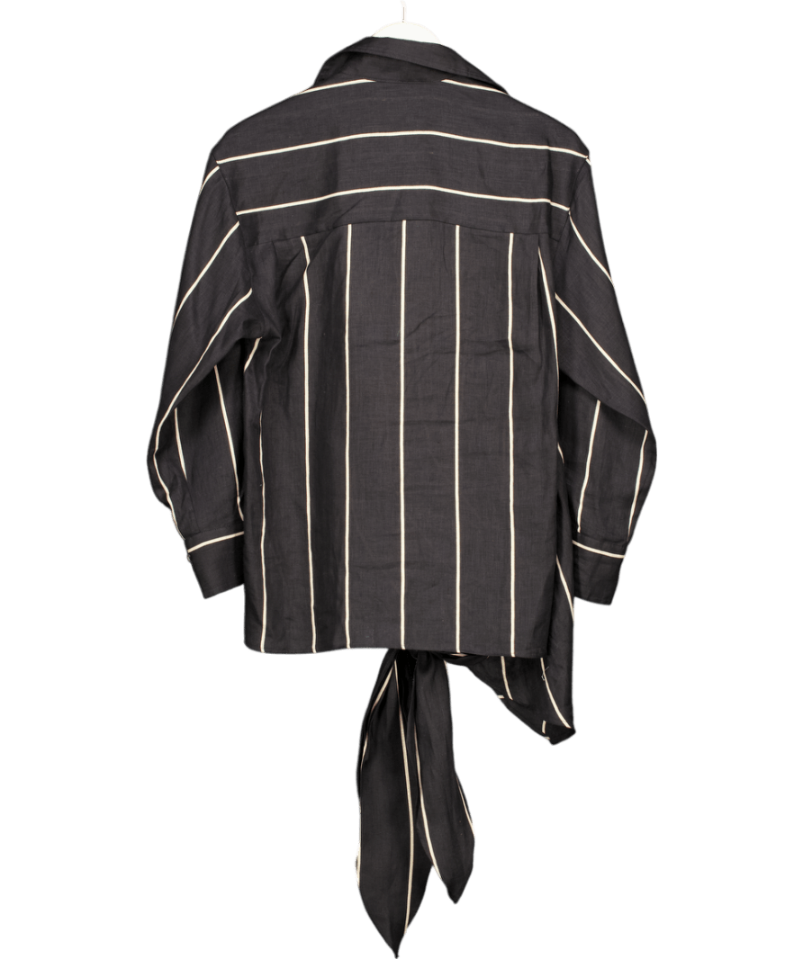 Massimo Dutti Black Striped Linen Tie Side Shirt UK S - Reliked