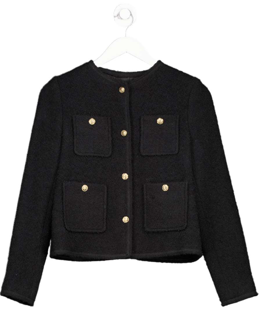Massimo Dutti Black Textured Wool Jacket With Gold Buttons UK XS - Reliked