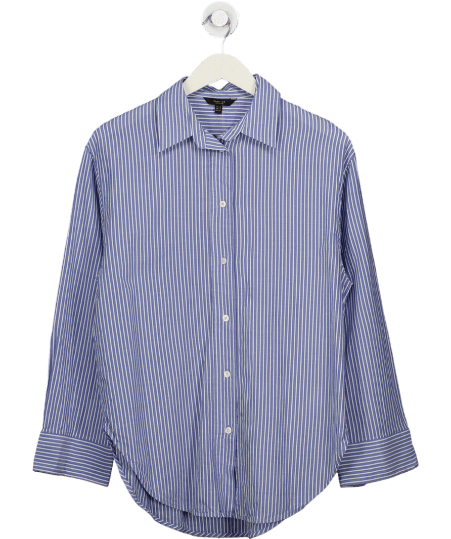 Massimo Dutti Blue Striped Cotton Blend Shirt UK S - Reliked