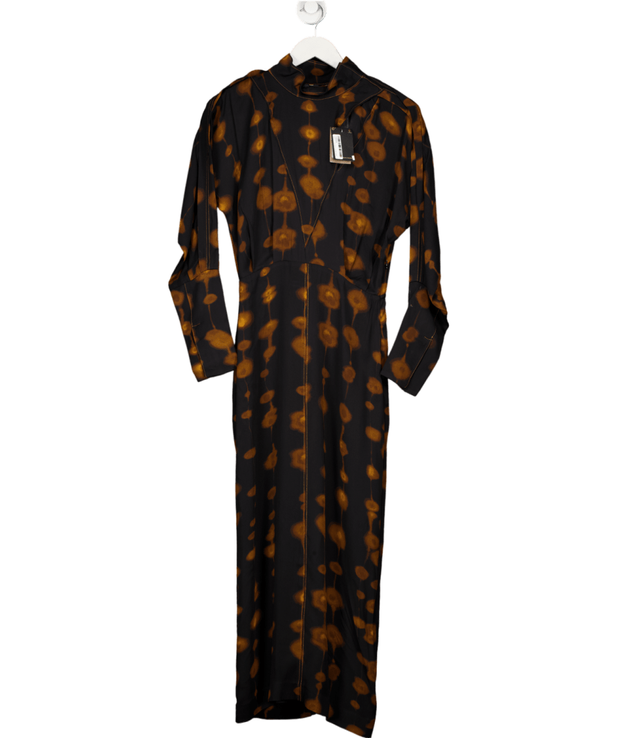 Massimo Dutti Long Spot Print Dress In Brown UK 8 - Reliked