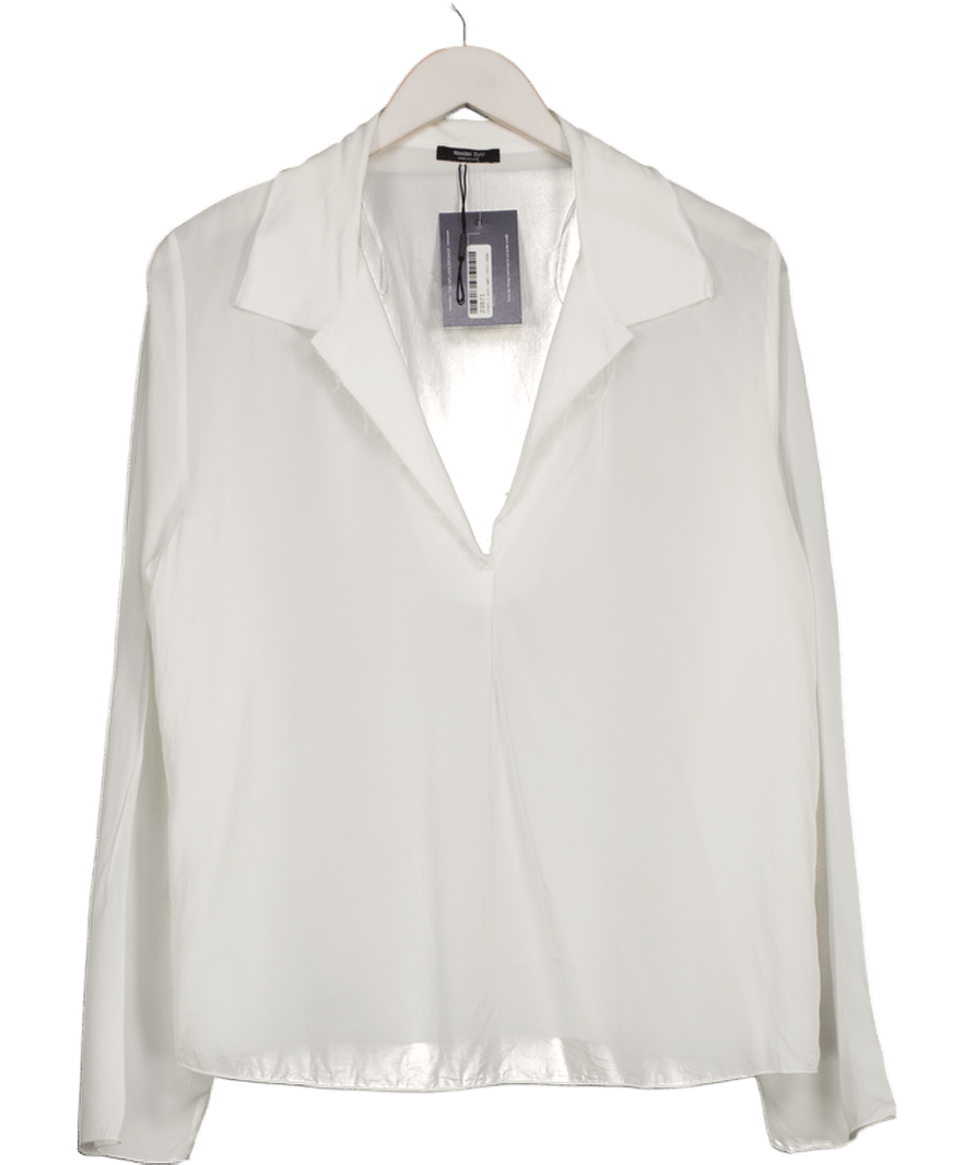 Massimo Dutti White Open Collar Loose Fit Blouse UK S - Reliked