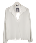 Massimo Dutti White Open Collar Loose Fit Blouse UK S - Reliked