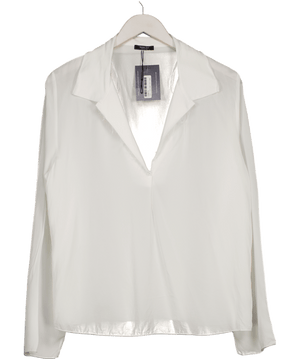 Massimo Dutti White Open Collar Loose Fit Blouse UK S