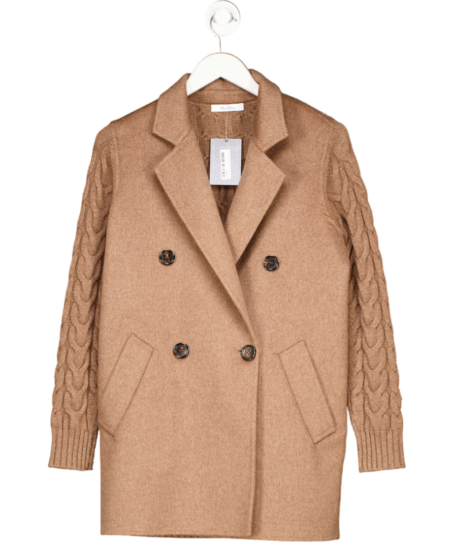 MaxMara Beige Cashmere / Wool Micio Double - breasted Cable - knit Cardigan Jacket UK XS - Reliked