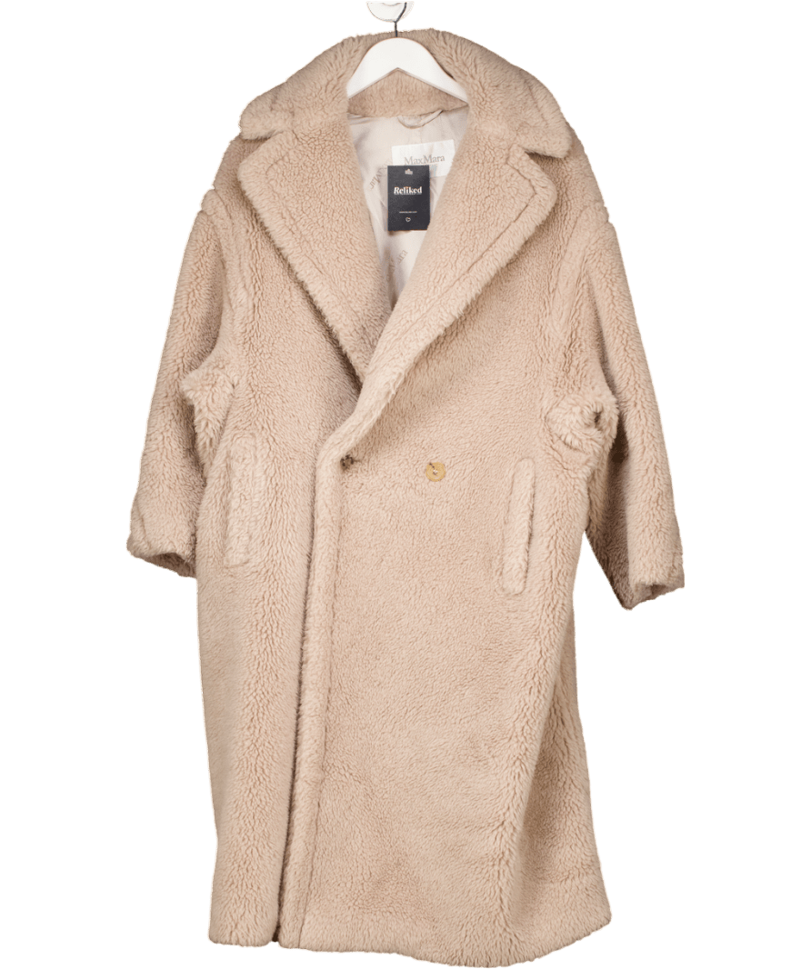 Maxmara Beige Teddy Bear Icon Coat In Taupe Alpaca, Wool & Silk Blend UK S - Reliked