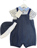 Mayoral Blue Navy Bu7e / White Striped 2 - piece Onesie And Hat Set 1 Year - Reliked