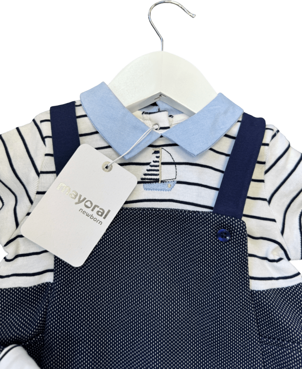 Mayoral Blue Navy Bu7e / White Striped 2 - piece Onesie And Hat Set 1 Year - Reliked
