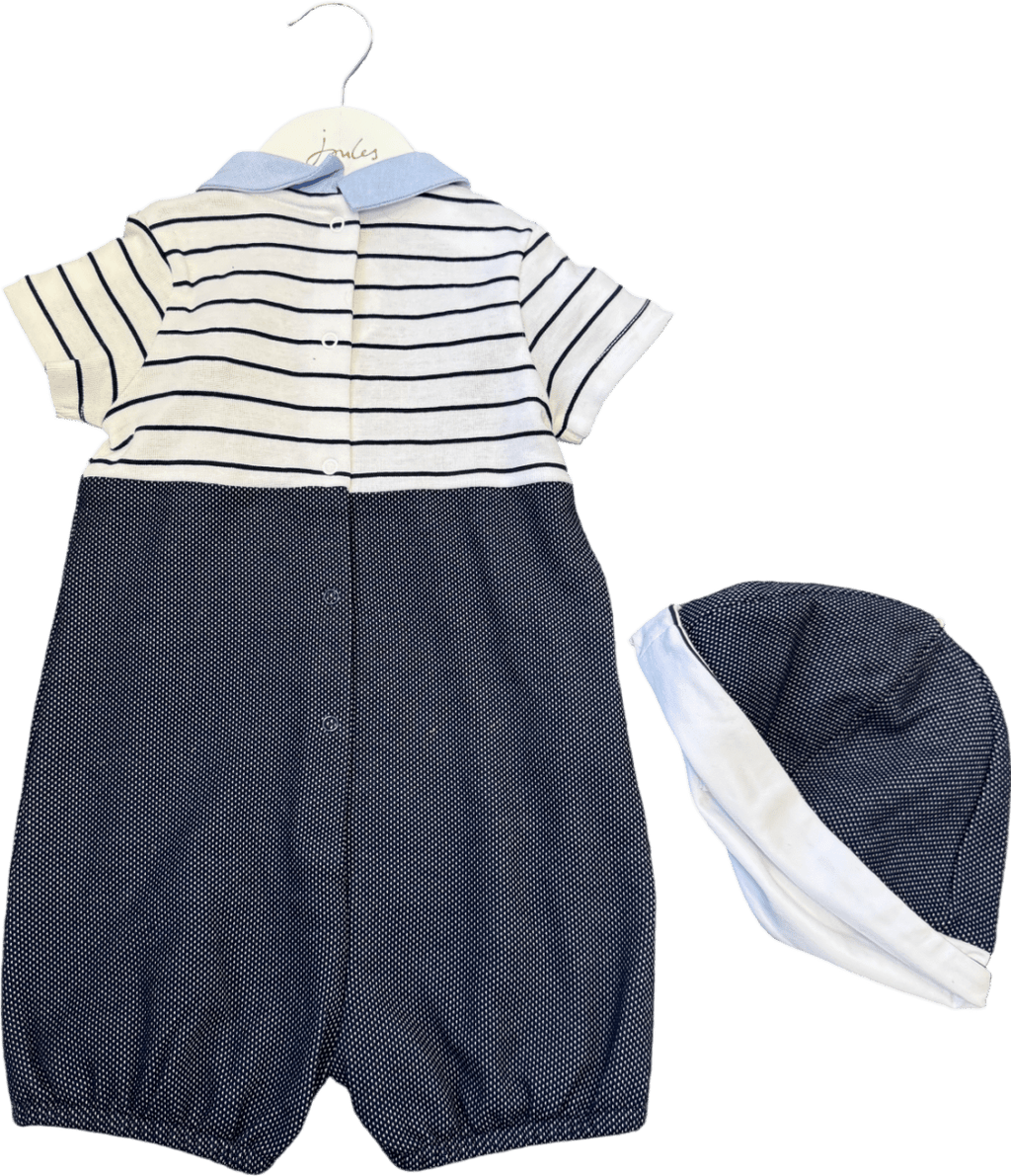 Mayoral Blue Navy Bu7e / White Striped 2 - piece Onesie And Hat Set 1 Year - Reliked