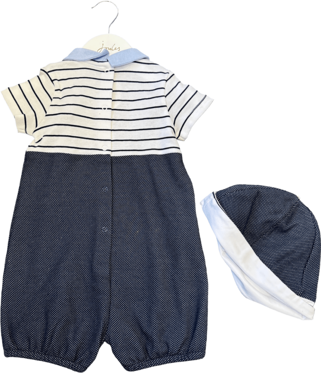 Mayoral Blue Navy Bu7e / White Striped 2 - piece Onesie And Hat Set 1 Year - Reliked