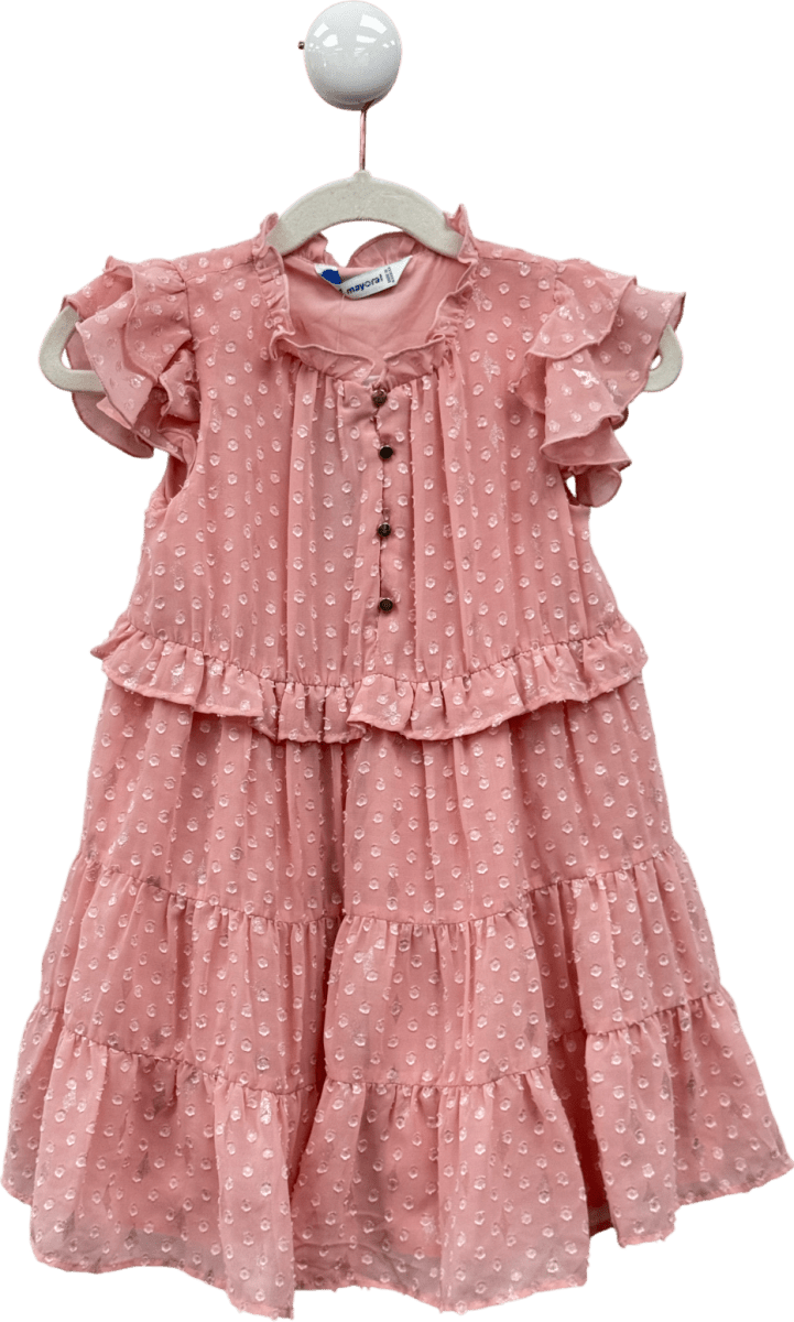Mayoral Pink Dobby Tiered Dress 4 Years - Reliked