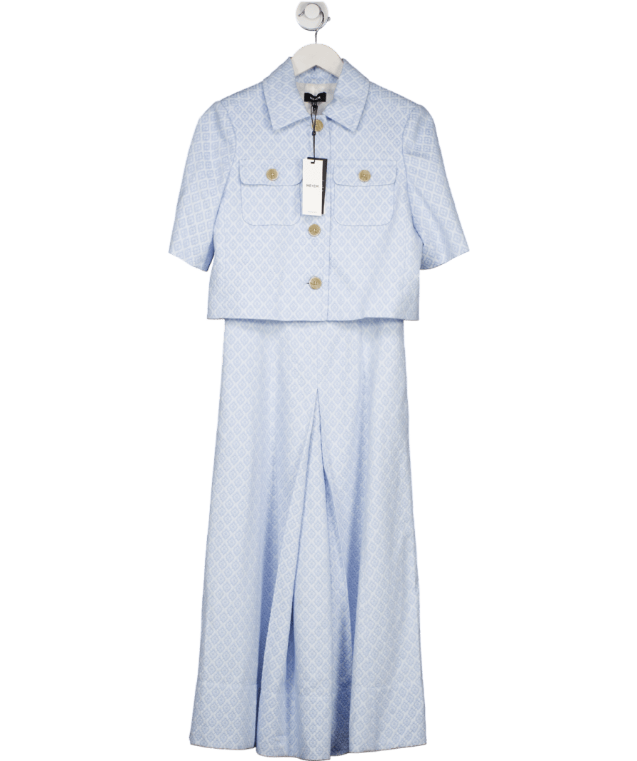 ME + EM Blue 2 - piece Jacquard Cropped Jacket And Fit And Flare Midi Dress UK 8 - Reliked