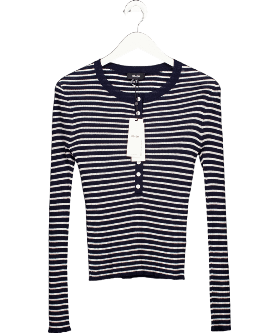 ME + EM Blue Merino Cashmere Barely There Henely Jumper UK 8 - Reliked