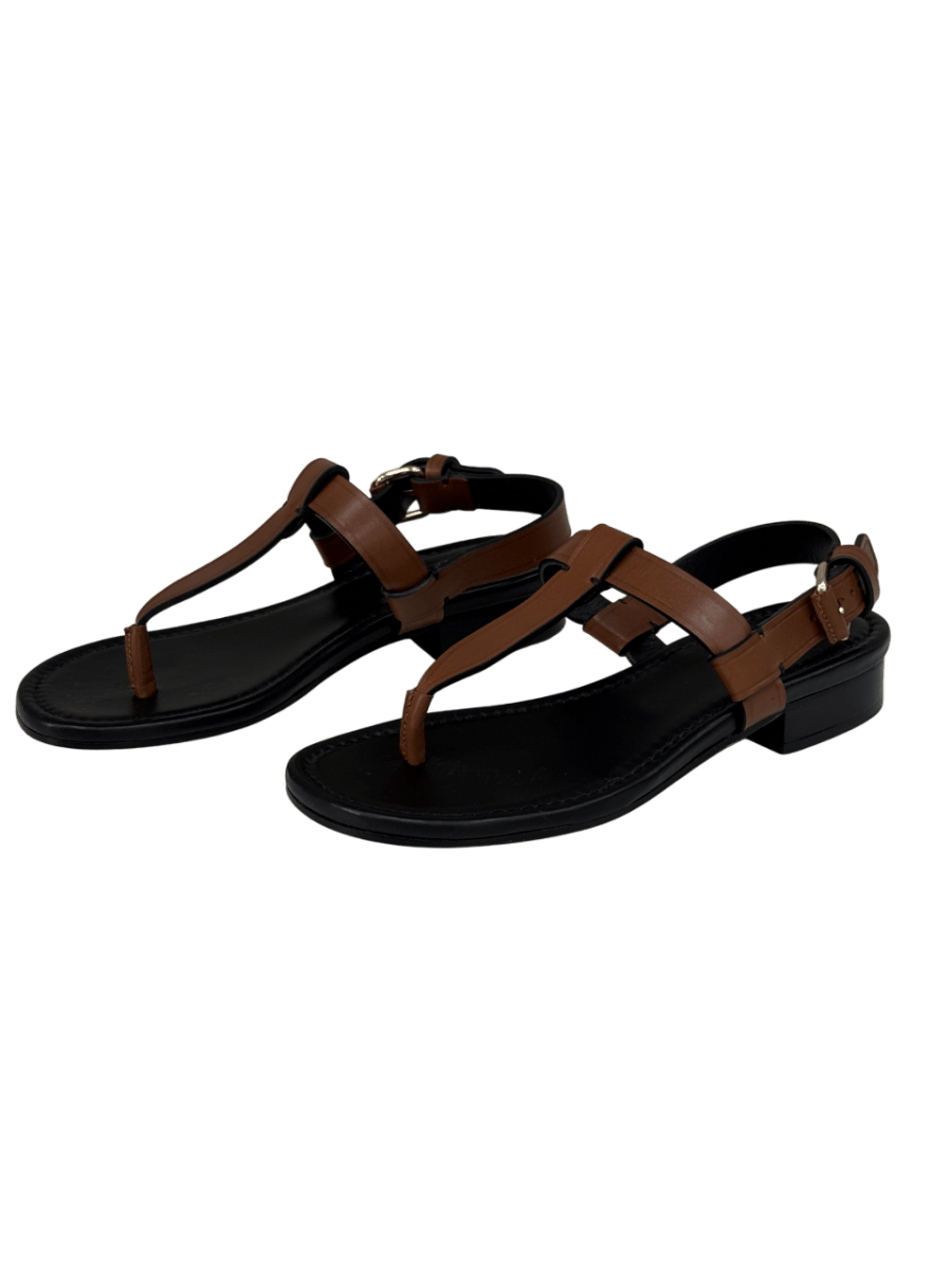 ME + EM Brown Tan Full Grain Leather Flat Sandals UK 5 EU 38 👠 - Reliked