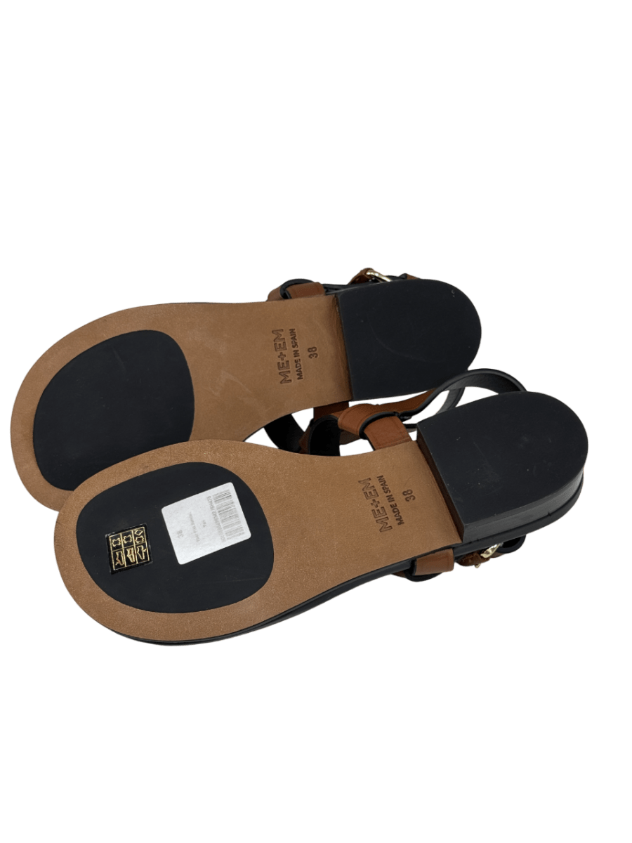 ME + EM Brown Tan Full Grain Leather Flat Sandals UK 5 EU 38 👠 - Reliked