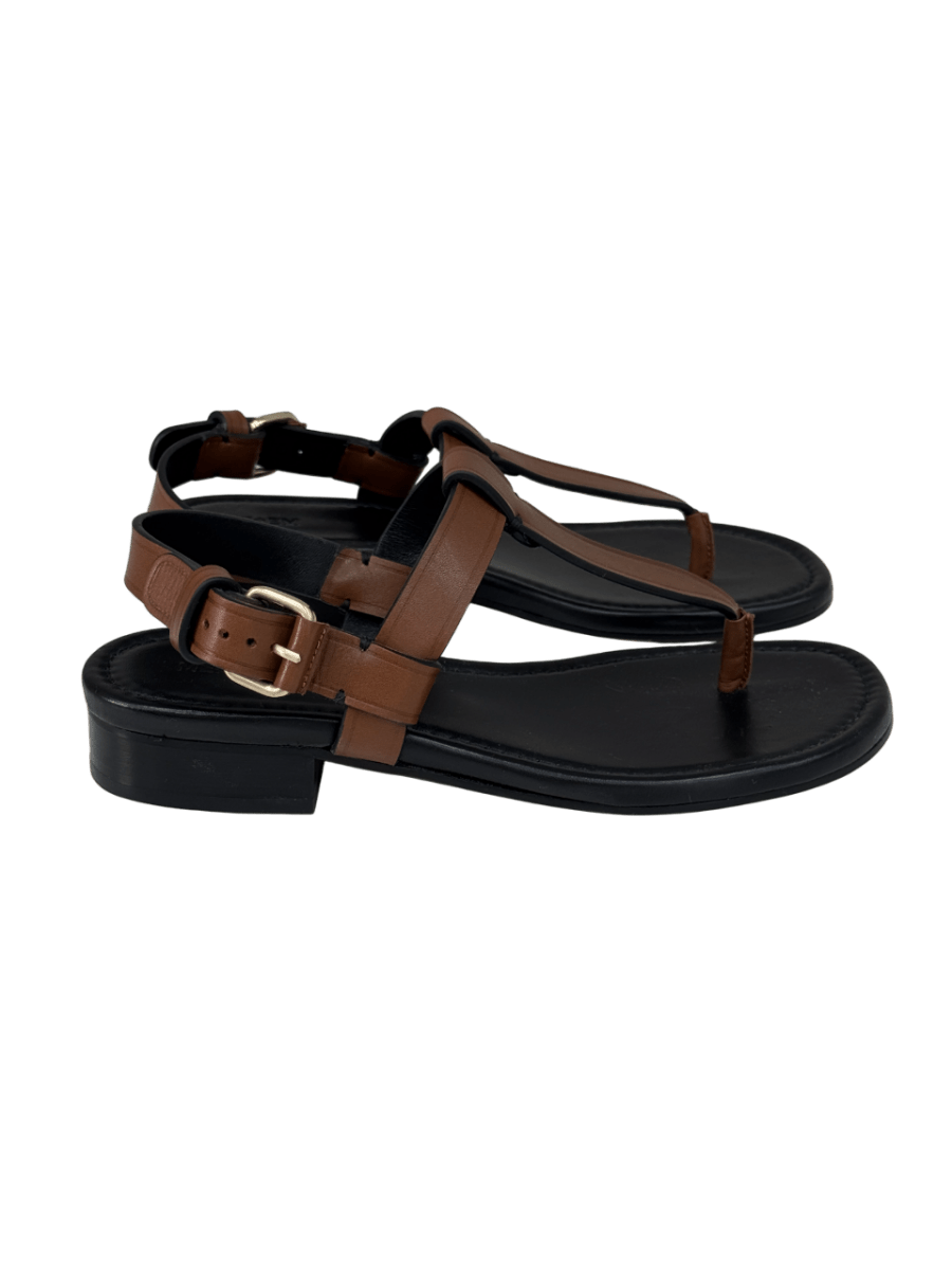 ME + EM Brown Tan Full Grain Leather Flat Sandals UK 5 EU 38 👠 - Reliked