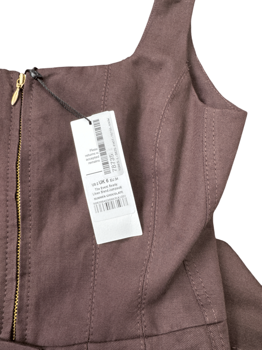 ME + EM Brown The Event Ready Tailored Jumpsuit + Belt Italian Linen + Cotton Blend UK 6 - Reliked
