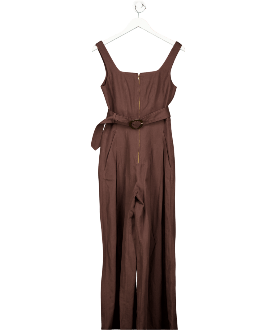 ME + EM Brown The Event Ready Tailored Jumpsuit + Belt Italian Linen + Cotton Blend UK 6 - Reliked