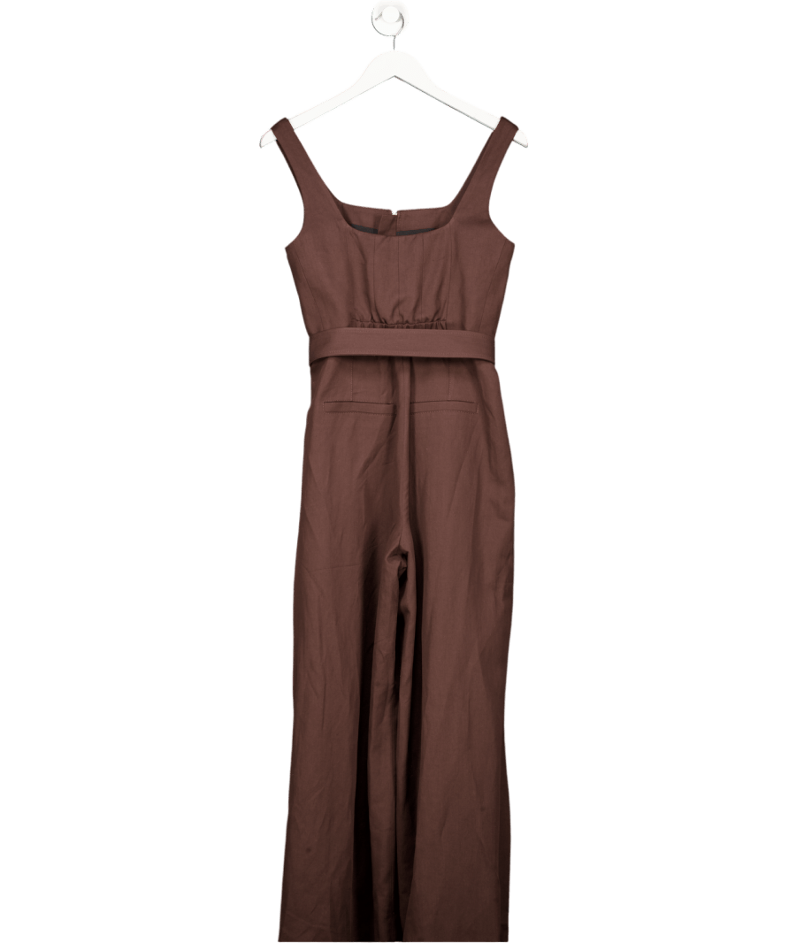 ME + EM Chocolate Brown Italian Linen + Cotton Blend Tailored Jumpsuit + Belt UK 8 - Reliked