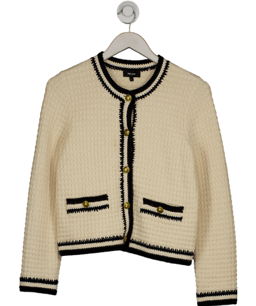 ME + EM Cream / Black Gold Button Cardigan UK S - Reliked