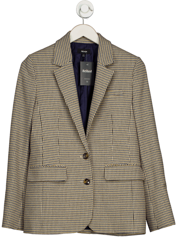 ME + EM Cream Classic Wool Houndstooth Blazer - Cream/black/olive UK 8 - Reliked