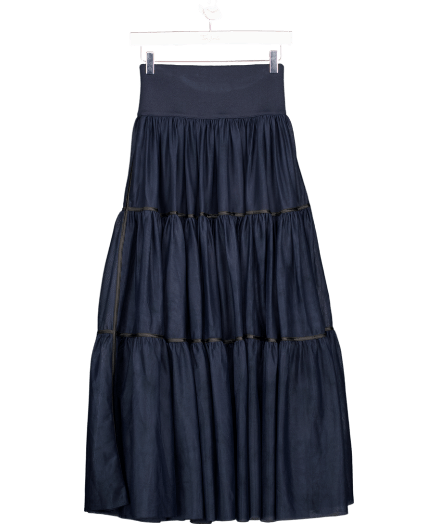 ME + EM Navy Blue Tiered Mesh Midi Skirt UK 8 - Reliked