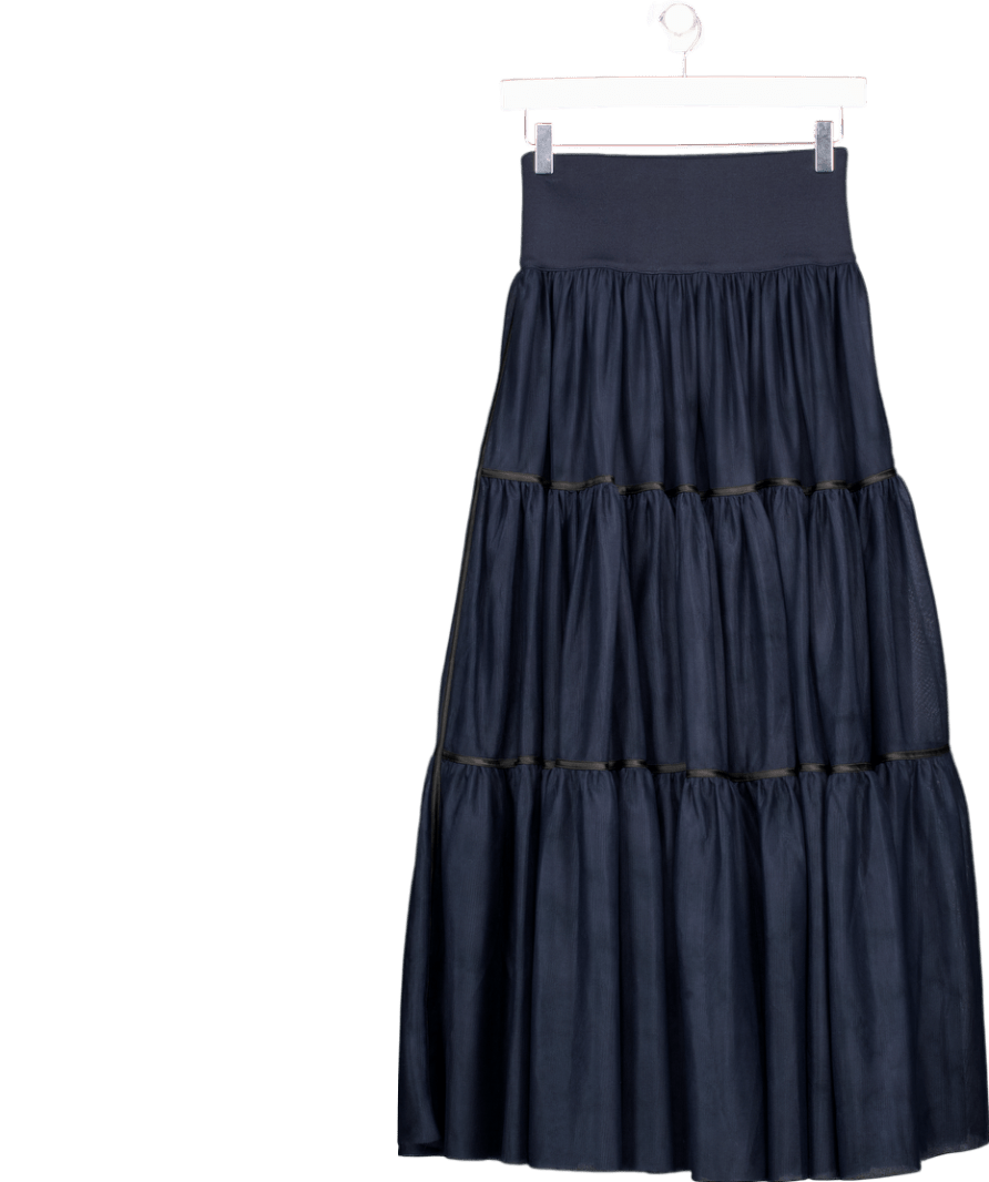ME + EM Navy Blue Tiered Mesh Midi Skirt UK 8 - Reliked