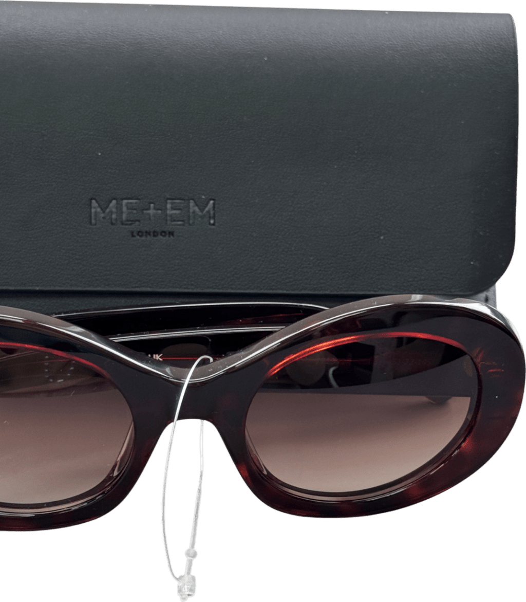 ME + EM Oval Frame Sunglasses In Case - Bark Brown Tortoiseshell One Size - Reliked