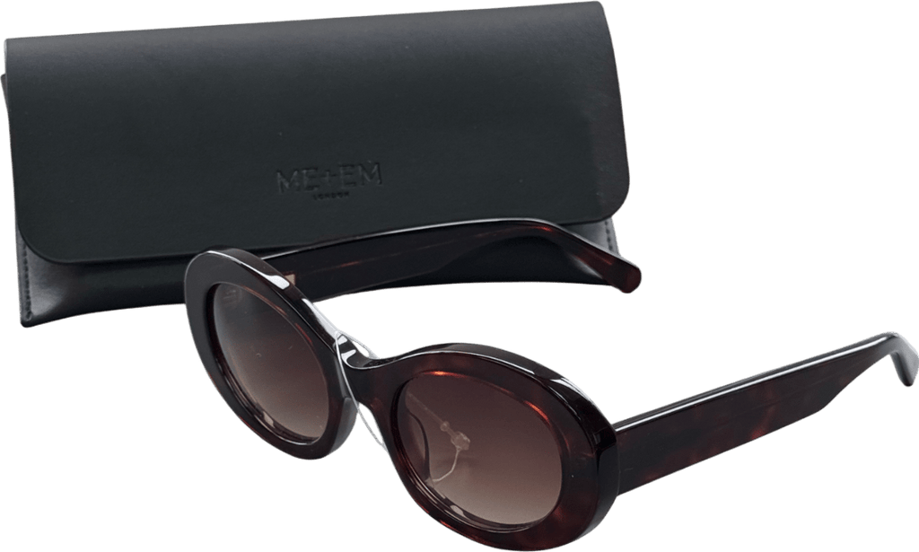 ME + EM Oval Frame Sunglasses In Case - Bark Brown Tortoiseshell One Size - Reliked