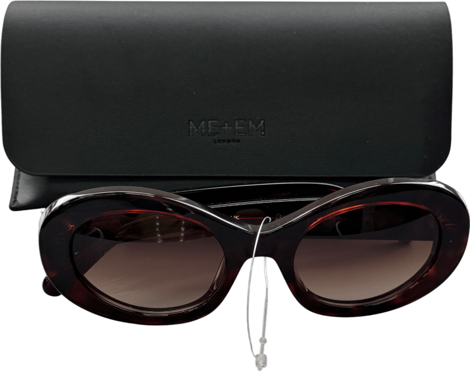 ME + EM Oval Frame Sunglasses In Case - Bark Brown Tortoiseshell One Size - Reliked