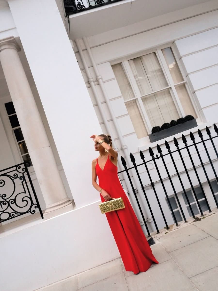 ME + EM Red 2 - piece Silk & Satin Crepe Wide Leg Jumpsuit + Silk Top UK 8 - Reliked