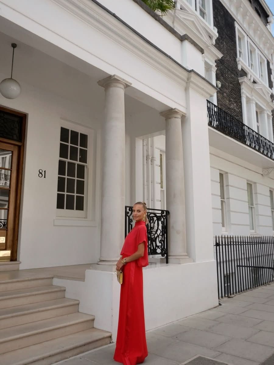 ME + EM Red 2 - piece Silk & Satin Crepe Wide Leg Jumpsuit + Silk Top UK 8 - Reliked