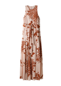 ME + EM Pink Silk Satin Draping Wisteria Print Full Length Dress + Tie-cinnamon UK 8