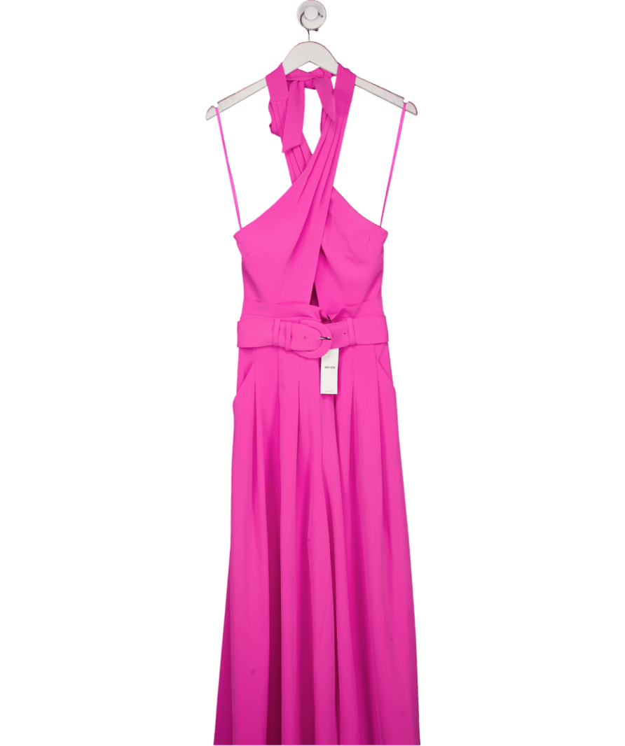 ME + EM Ultra Pink Super Wide Leg Halterneck Jumpsuit + Belt UK 6 - Reliked