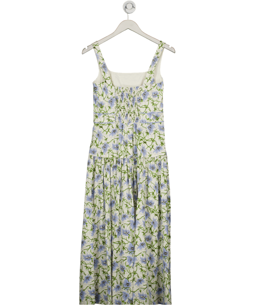 ME + EM White / Blue Twisting Poppy Print Square - neck Cotton Maxi Dress UK 8 - Reliked