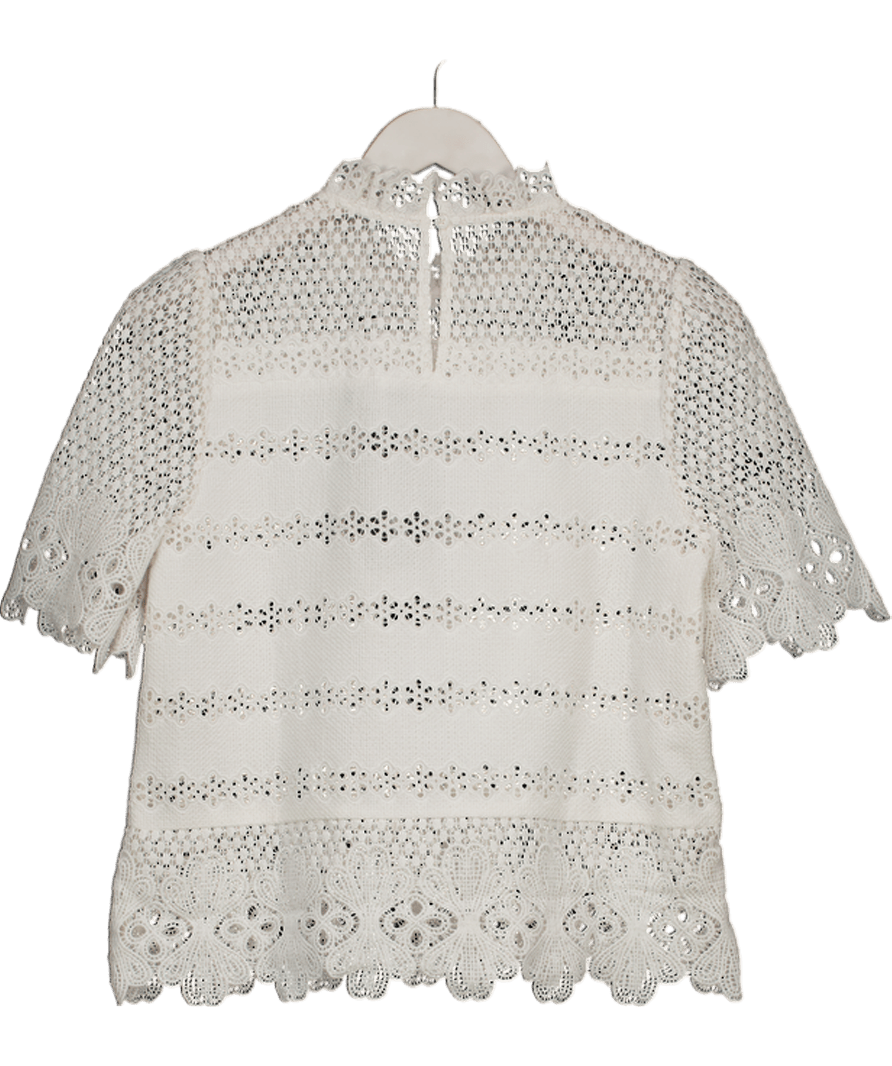 ME + EM White Cotton Broderie Highneck Top With Scallop Edge Detail UK 8 - Reliked
