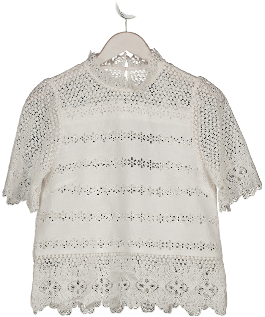 ME + EM White Cotton Broderie Highneck Top With Scallop Edge Detail UK 8 - Reliked