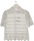 ME + EM White Cotton Broderie Highneck Top With Scallop Edge Detail UK 8 - Reliked