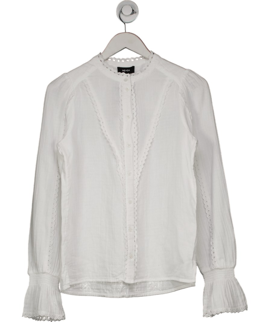 ME + EM White Lace Trim 100% Cotton Blouse UK 6 - Reliked
