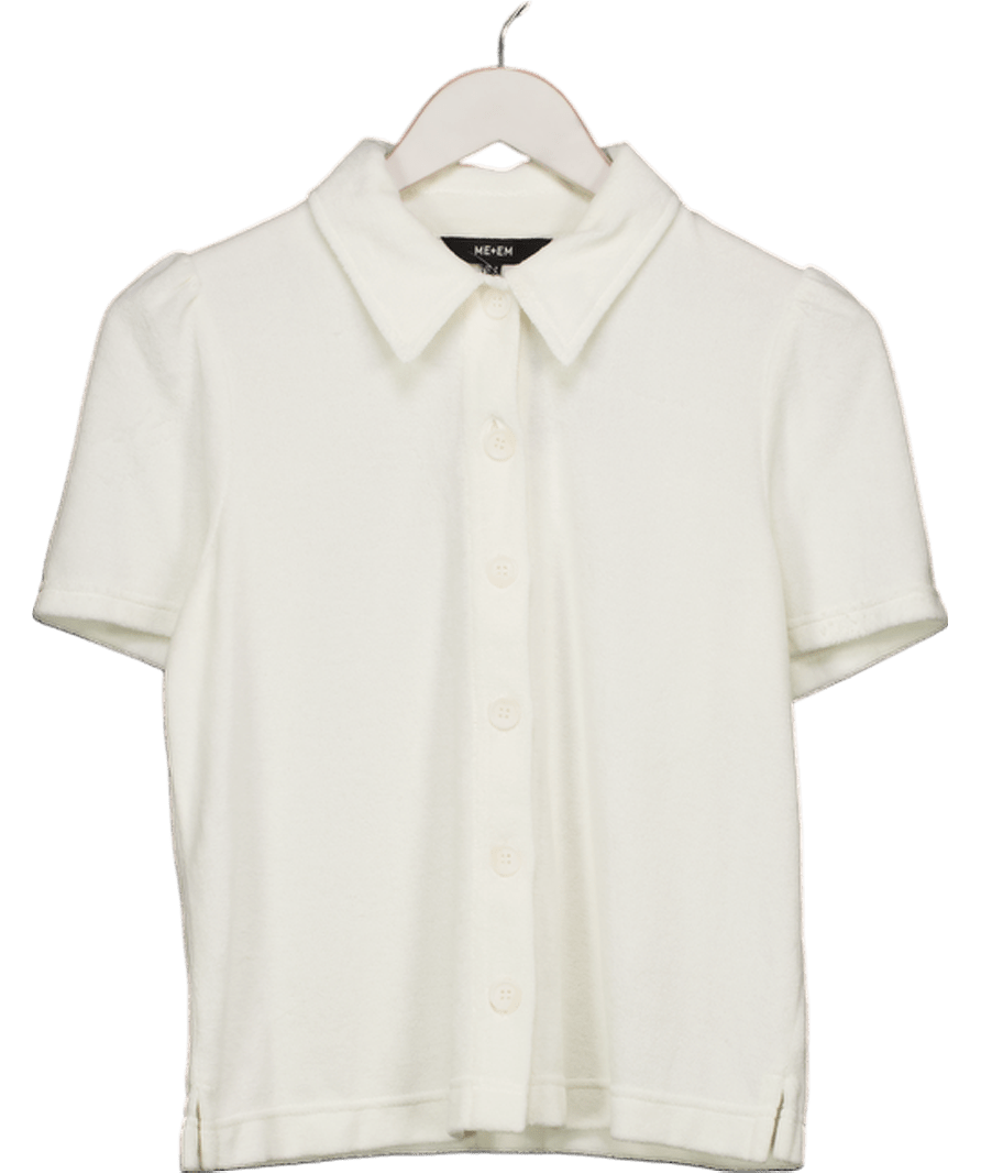 ME + EM White Towelling Short - sleeve Shirt UK 8 - Reliked
