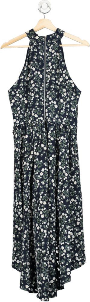 Mela London Navy Blue Halter Neck Floral Midi Dress UK 12 - Reliked