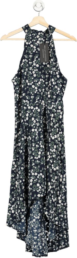 Mela London Navy Blue Halter Neck Floral Midi Dress UK 12 - Reliked