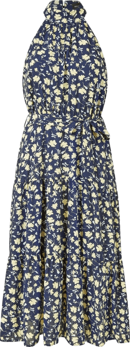 Mela London Navy Blue Halter Neck Floral Midi Dress UK 12 - Reliked