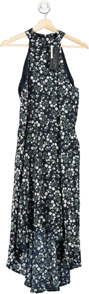 Mela London Navy Blue Halter Neck Floral Midi Dress UK 12 - Reliked
